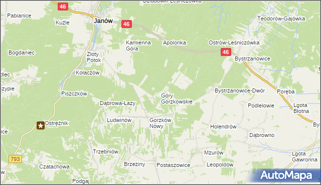 mapa Góry Gorzkowskie, Góry Gorzkowskie na mapie Targeo