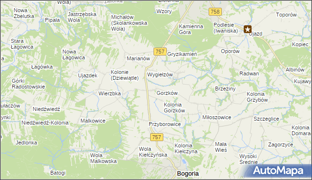 mapa Gorzków gmina Bogoria, Gorzków gmina Bogoria na mapie Targeo