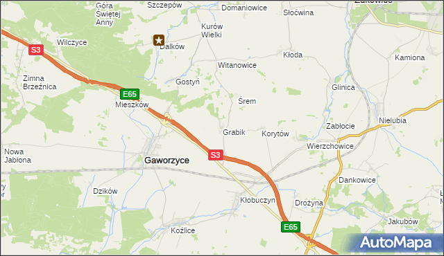 mapa Grabik gmina Gaworzyce, Grabik gmina Gaworzyce na mapie Targeo