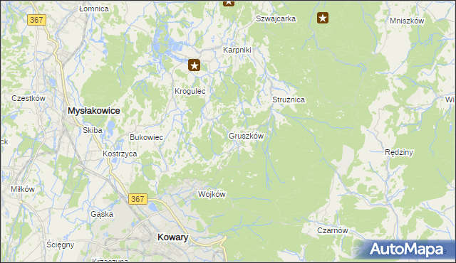 mapa Gruszków gmina Mysłakowice, Gruszków gmina Mysłakowice na mapie Targeo