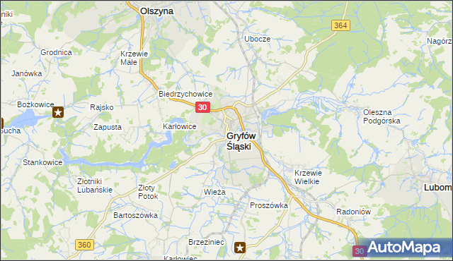 mapa Gryfów Śląski, Gryfów Śląski na mapie Targeo