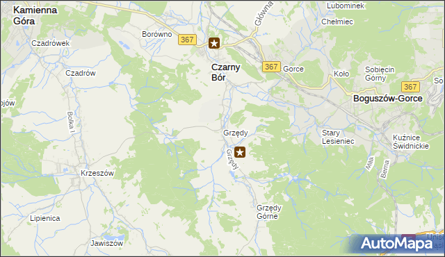 mapa Grzędy gmina Czarny Bór, Grzędy gmina Czarny Bór na mapie Targeo