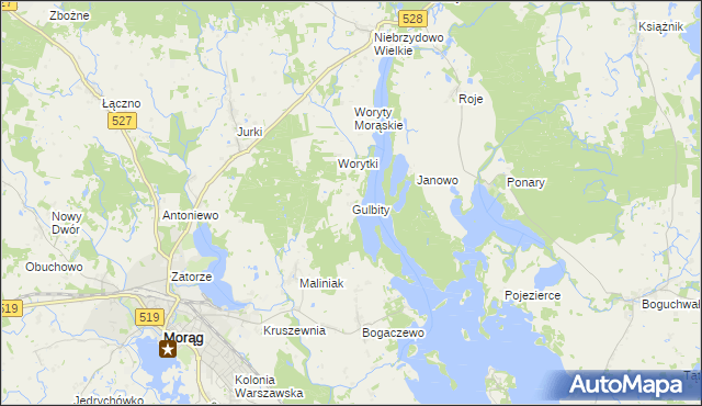 mapa Gulbity gmina Morąg, Gulbity gmina Morąg na mapie Targeo