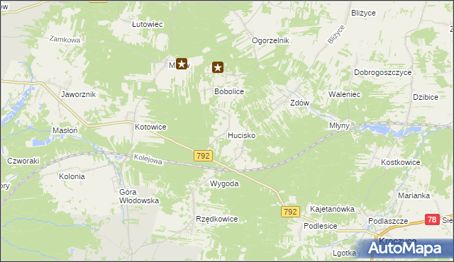 mapa Hucisko gmina Włodowice, Hucisko gmina Włodowice na mapie Targeo