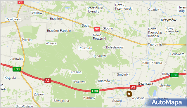 mapa Ignacew gmina Krzymów, Ignacew gmina Krzymów na mapie Targeo