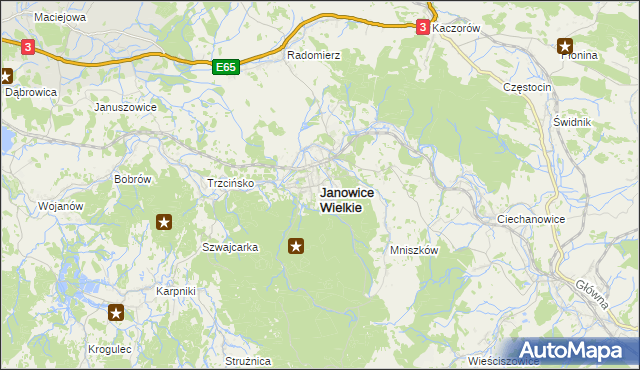 mapa Janowice Wielkie, Janowice Wielkie na mapie Targeo