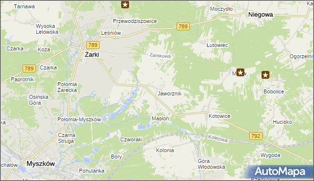 mapa Jaworznik gmina Żarki, Jaworznik gmina Żarki na mapie Targeo