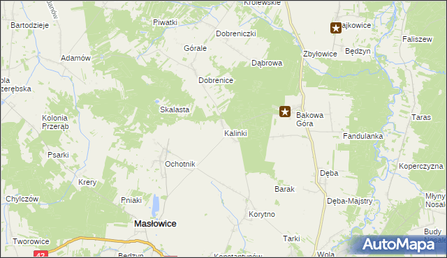 mapa Kalinki gmina Masłowice, Kalinki gmina Masłowice na mapie Targeo