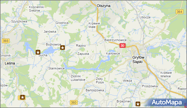 mapa Kałużna gmina Olszyna, Kałużna gmina Olszyna na mapie Targeo