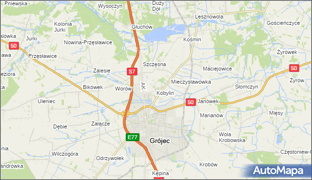 mapa Kobylin gmina Grójec, Kobylin gmina Grójec na mapie Targeo