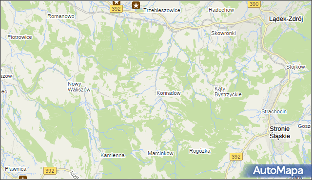 mapa Konradów gmina Lądek-Zdrój, Konradów gmina Lądek-Zdrój na mapie Targeo