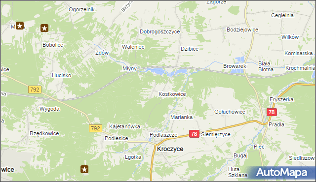 mapa Kostkowice gmina Kroczyce, Kostkowice gmina Kroczyce na mapie Targeo