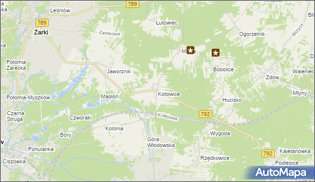 mapa Kotowice gmina Żarki, Kotowice gmina Żarki na mapie Targeo