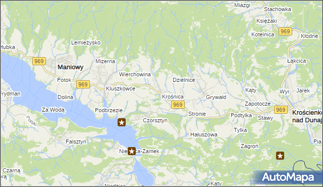 mapa Krośnica gmina Krościenko nad Dunajcem, Krośnica gmina Krościenko nad Dunajcem na mapie Targeo