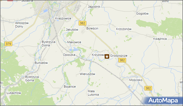 mapa Krzyżowa gmina Świdnica, Krzyżowa gmina Świdnica na mapie Targeo