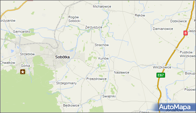 mapa Kunów gmina Sobótka, Kunów gmina Sobótka na mapie Targeo