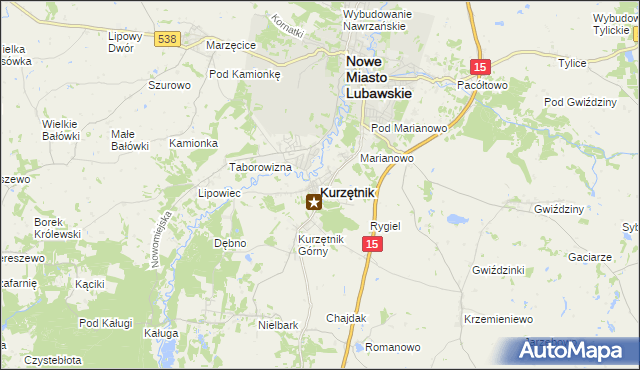 mapa Kurzętnik, Kurzętnik na mapie Targeo