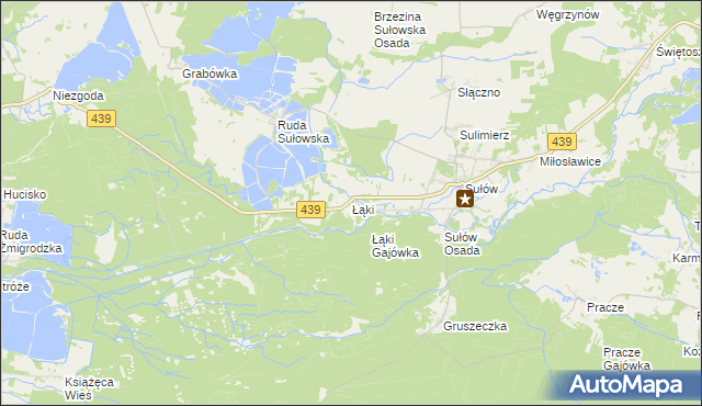 mapa Łąki gmina Milicz, Łąki gmina Milicz na mapie Targeo