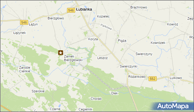 mapa Leszcz gmina Łubianka, Leszcz gmina Łubianka na mapie Targeo