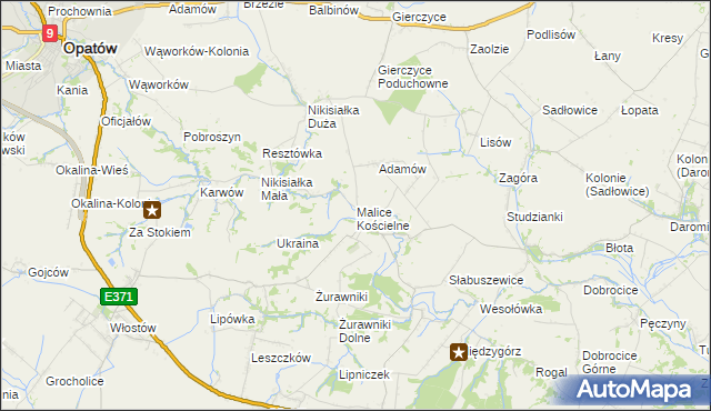 mapa Malice Kościelne, Malice Kościelne na mapie Targeo