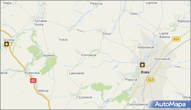 mapa Miłowice gmina Biała, Miłowice gmina Biała na mapie Targeo