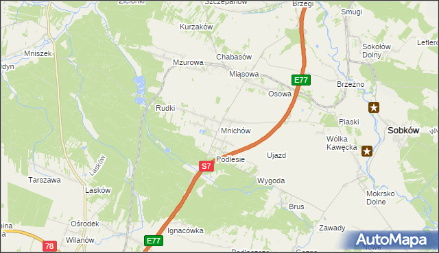 mapa Mnichów gmina Jędrzejów, Mnichów gmina Jędrzejów na mapie Targeo