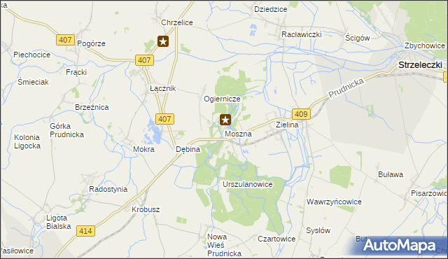 mapa Moszna gmina Strzeleczki, Moszna gmina Strzeleczki na mapie Targeo