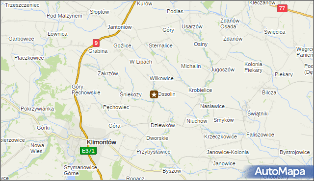 mapa Ossolin gmina Klimontów, Ossolin gmina Klimontów na mapie Targeo