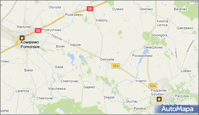 mapa Ostrowite gmina Golub-Dobrzyń, Ostrowite gmina Golub-Dobrzyń na mapie Targeo