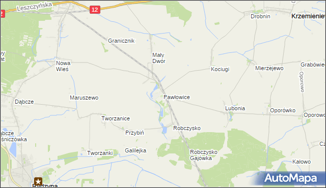 mapa Pawłowice gmina Krzemieniewo, Pawłowice gmina Krzemieniewo na mapie Targeo
