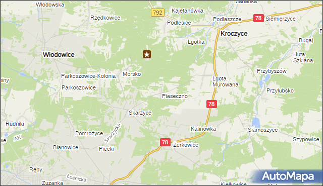 mapa Piaseczno gmina Kroczyce, Piaseczno gmina Kroczyce na mapie Targeo