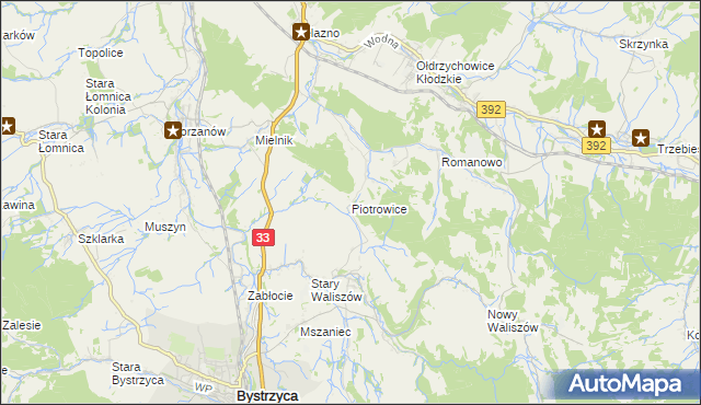 mapa Piotrowice gmina Bystrzyca Kłodzka, Piotrowice gmina Bystrzyca Kłodzka na mapie Targeo