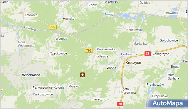 mapa Podlesice gmina Kroczyce, Podlesice gmina Kroczyce na mapie Targeo