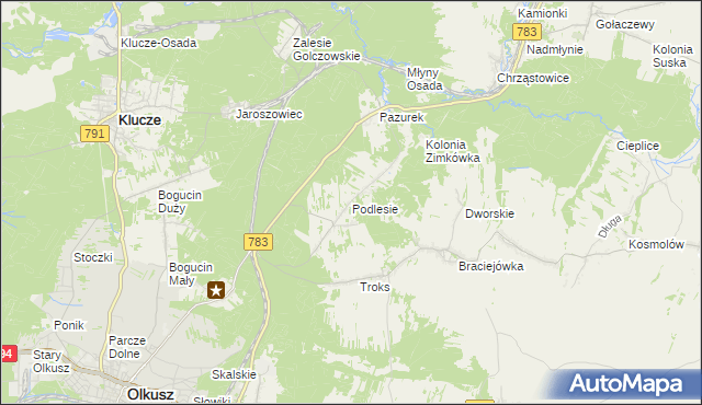 mapa Podlesie gmina Olkusz, Podlesie gmina Olkusz na mapie Targeo