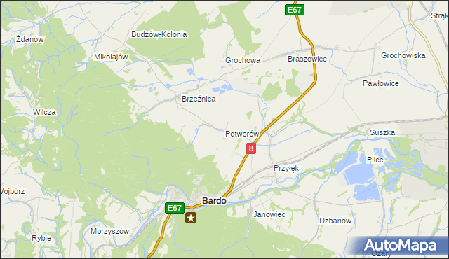 mapa Potworów gmina Bardo, Potworów gmina Bardo na mapie Targeo