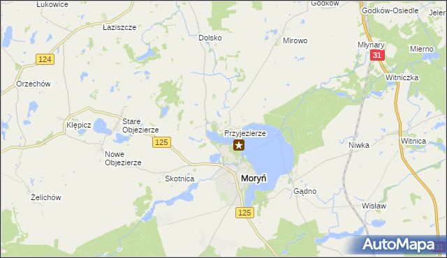 mapa Przyjezierze gmina Moryń, Przyjezierze gmina Moryń na mapie Targeo