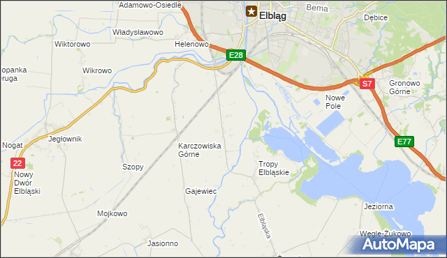 mapa Raczki Elbląskie, Raczki Elbląskie na mapie Targeo