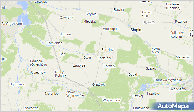 mapa Raszków gmina Słupia, Raszków gmina Słupia na mapie Targeo