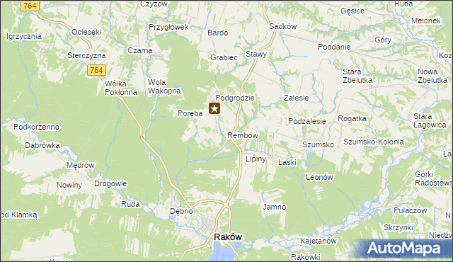 mapa Rembów gmina Raków, Rembów gmina Raków na mapie Targeo