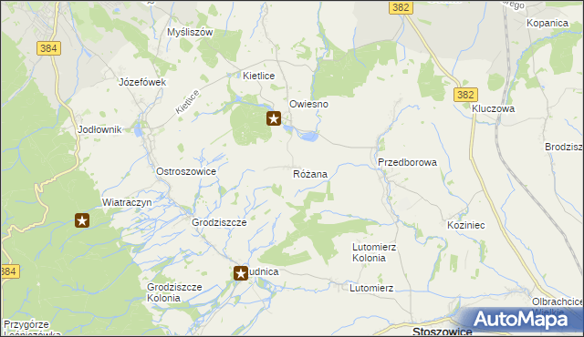 mapa Różana gmina Stoszowice, Różana gmina Stoszowice na mapie Targeo