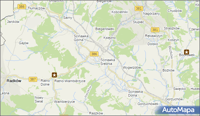 mapa Ścinawka Średnia, Ścinawka Średnia na mapie Targeo