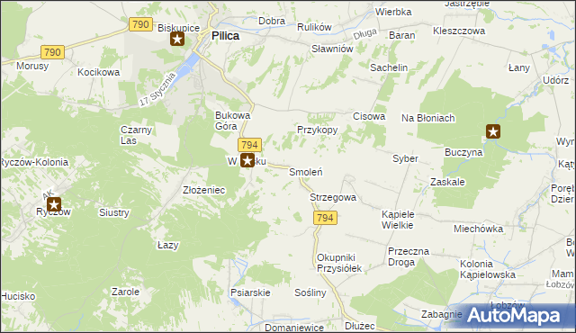 mapa Smoleń gmina Pilica, Smoleń gmina Pilica na mapie Targeo