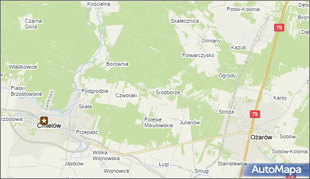 mapa Śródborze gmina Ożarów, Śródborze gmina Ożarów na mapie Targeo