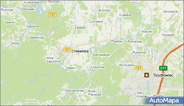 mapa Stanisławów gmina Chlewiska, Stanisławów gmina Chlewiska na mapie Targeo