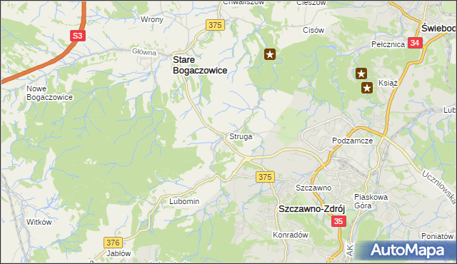 mapa Struga gmina Stare Bogaczowice, Struga gmina Stare Bogaczowice na mapie Targeo