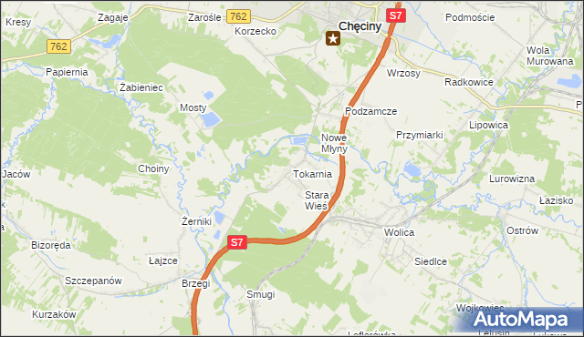 mapa Tokarnia gmina Chęciny, Tokarnia gmina Chęciny na mapie Targeo