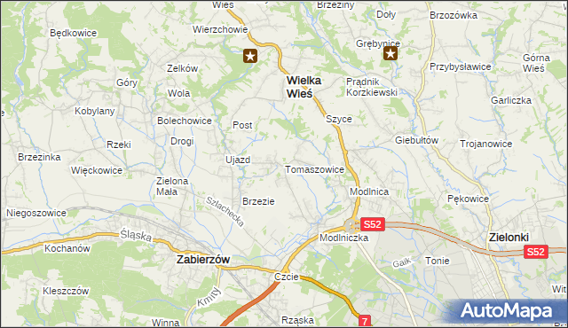 mapa Tomaszowice gmina Wielka Wieś, Tomaszowice gmina Wielka Wieś na mapie Targeo