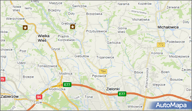 mapa Trojanowice gmina Zielonki, Trojanowice gmina Zielonki na mapie Targeo