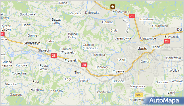 mapa Trzcinica gmina Jasło, Trzcinica gmina Jasło na mapie Targeo