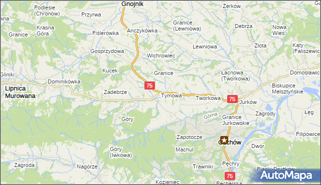 mapa Tymowa gmina Czchów, Tymowa gmina Czchów na mapie Targeo